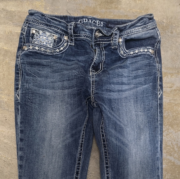 Grace in LA Women's Dark Blue Embroidered Boot Cut Jeans - Picture 11 of 12